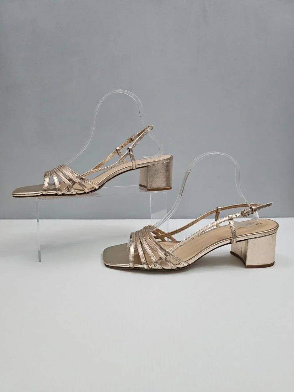 Reformation Eleonora Slingback Sandal Size 11 Gold Leather Square Toe Block Heel